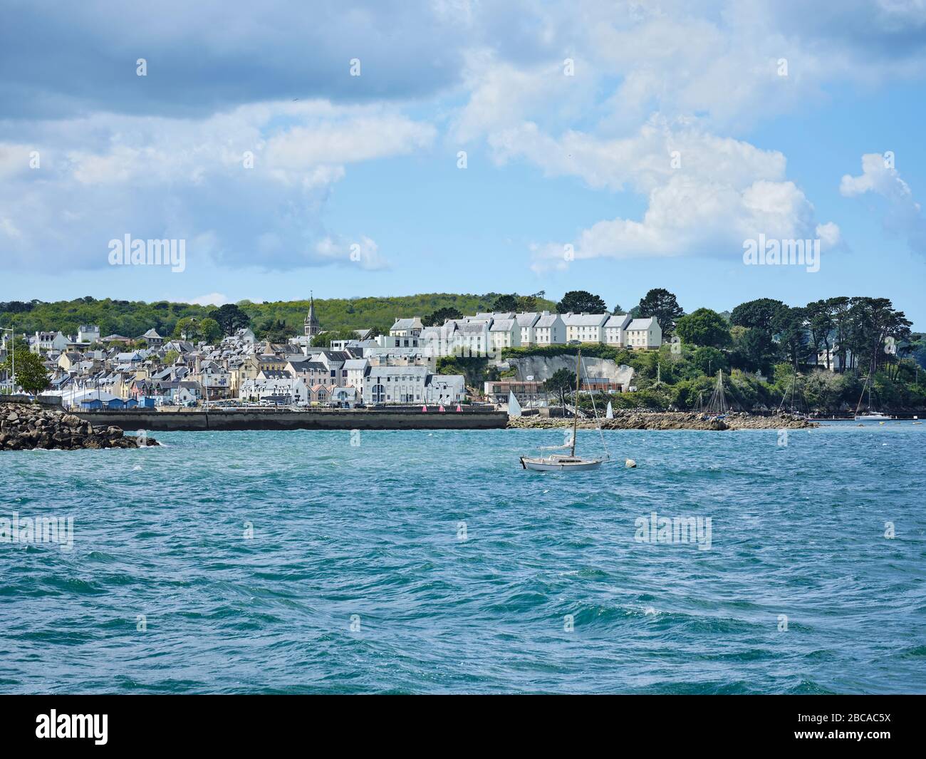 Houses at one of the three ports in Douarnenez in Brittany Stock Photo