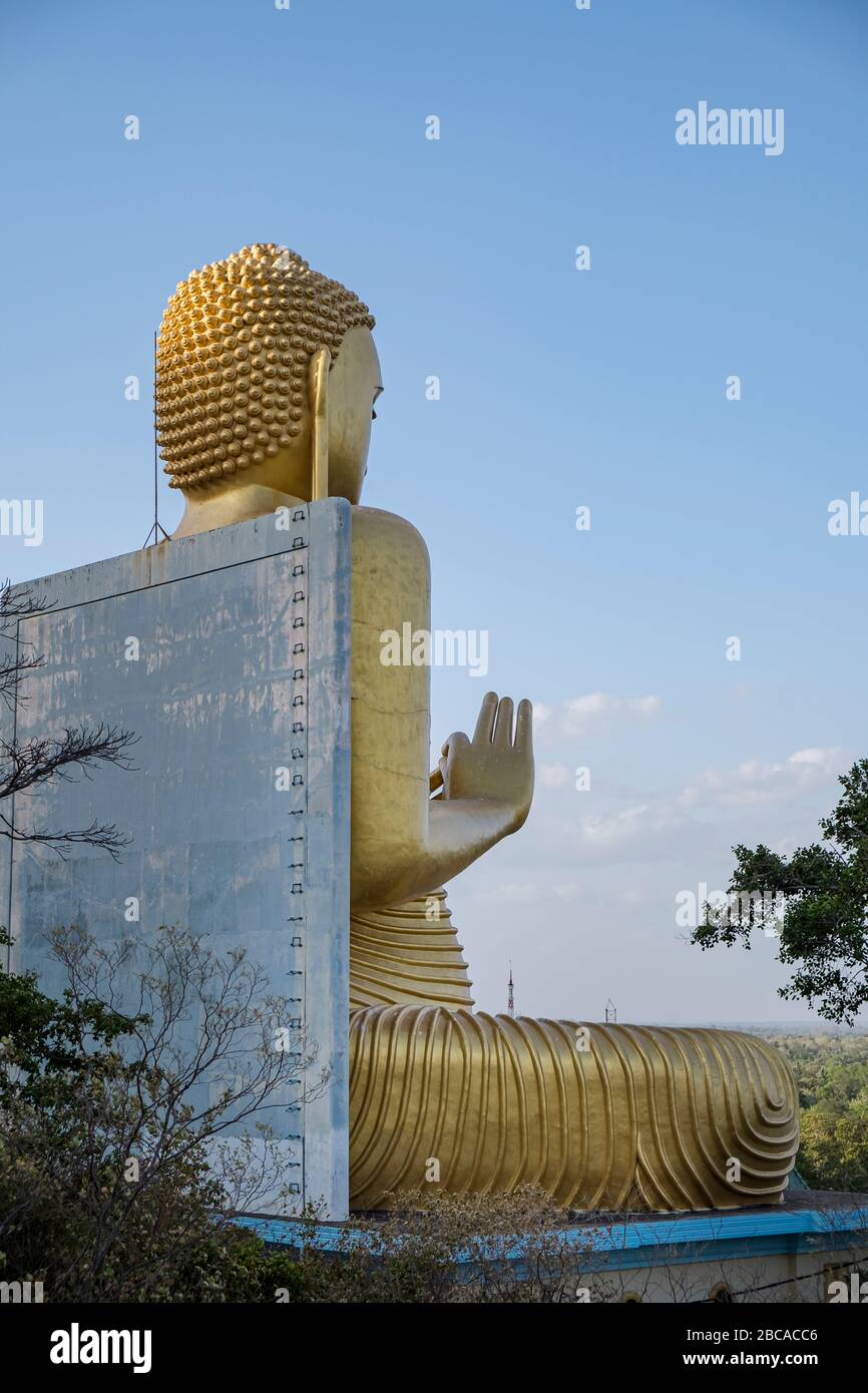 Back of the giant Buddha statue at the cave temple in Dambulla, Sri