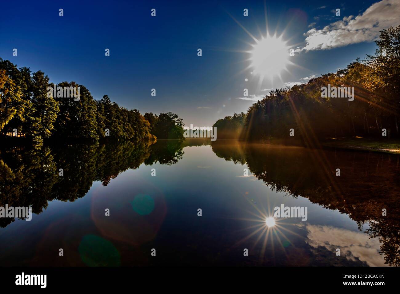 Small lake reflecting trees hi-res stock photography and images - Alamy