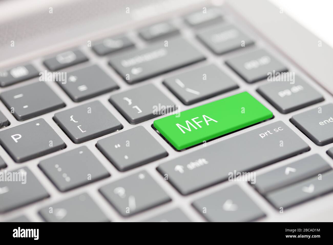 Cyber security hacking https MFA password phishing scam concept shown on close up enter key on notebook keyboard Stock Photo