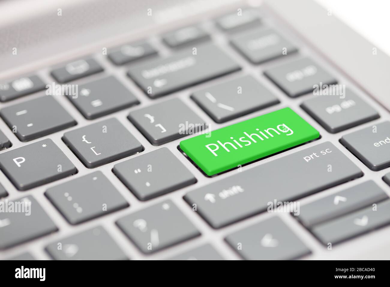 Cyber security hacking https MFA password phishing scam concept shown on close up enter key on notebook keyboard Stock Photo