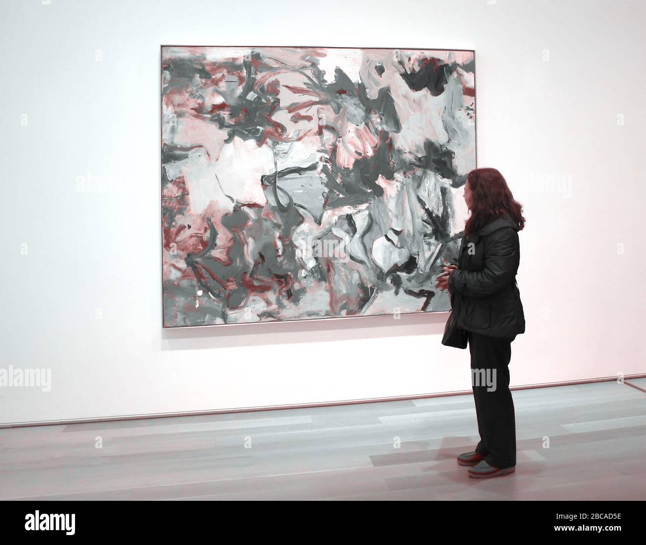 Woman looking at Willem de Kooning painting in Art Institute of Chicago Stock Photo