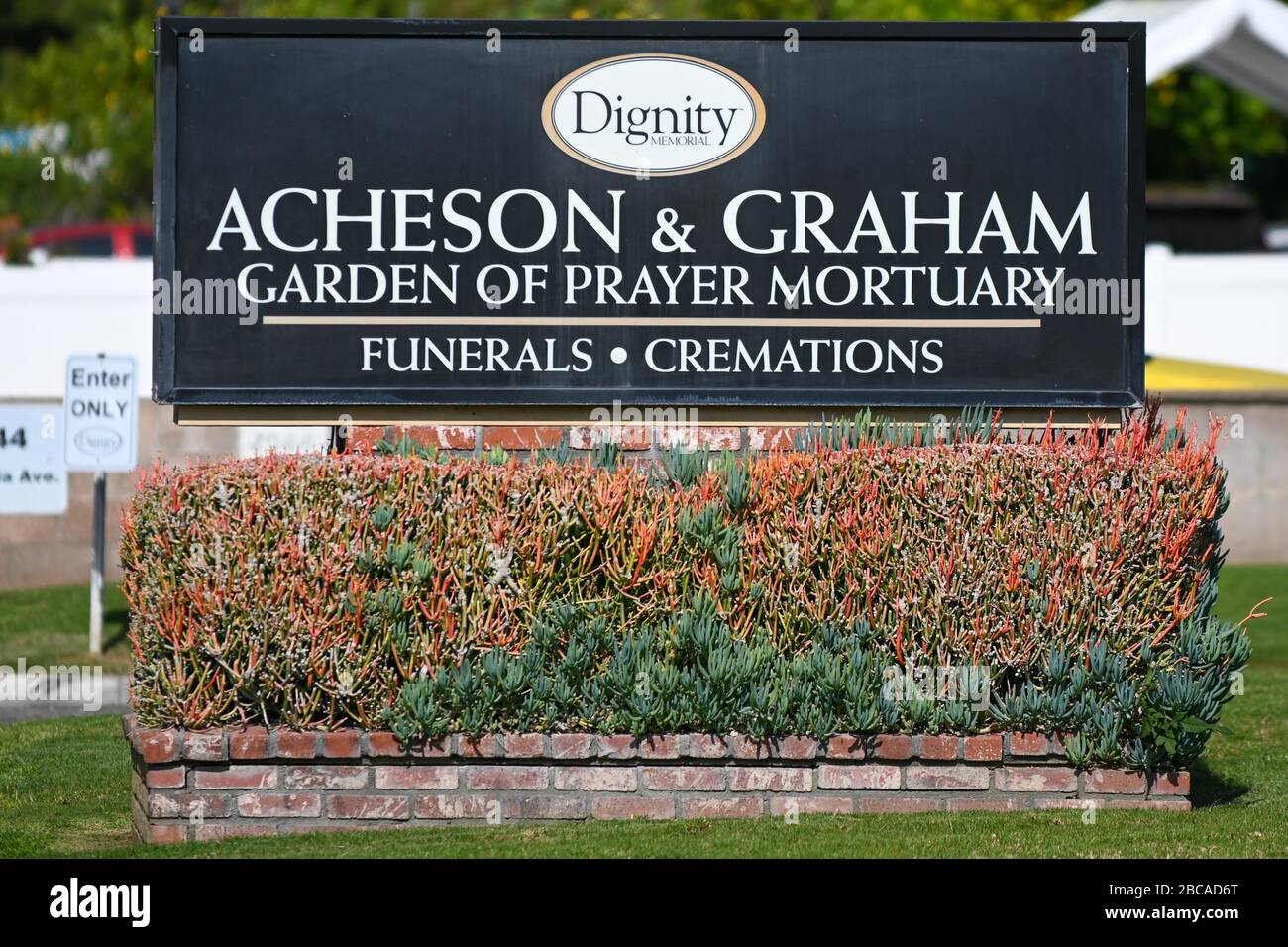 Riverside, United States. 03rd Apr, 2020. Detailed view of signage at