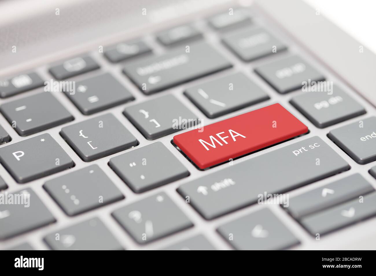 Cyber security hacking https MFA password phishing scam concept shown on close up enter key on notebook keyboard Stock Photo