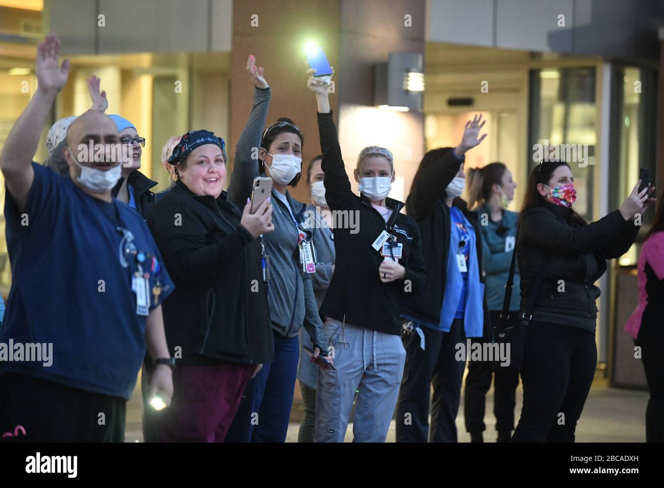 April 3, 2020, Racine, Wisconsin, USA Emergency room staff members on