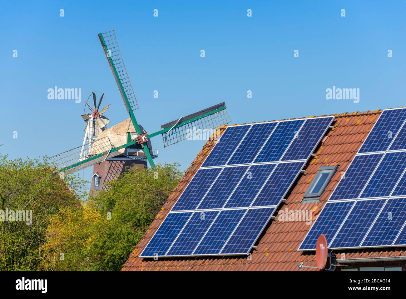 Germany, Lower Saxony, East Frisia, Emden, modern and old technology. Stock Photo
