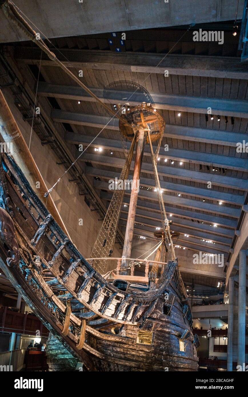 Sweden, Stockholm, Djurgarden, Vasamuseet, museum containing a 17th century ship, The Vasa, that sank in Stockhom harbor and that was raised in the 19 Stock Photo