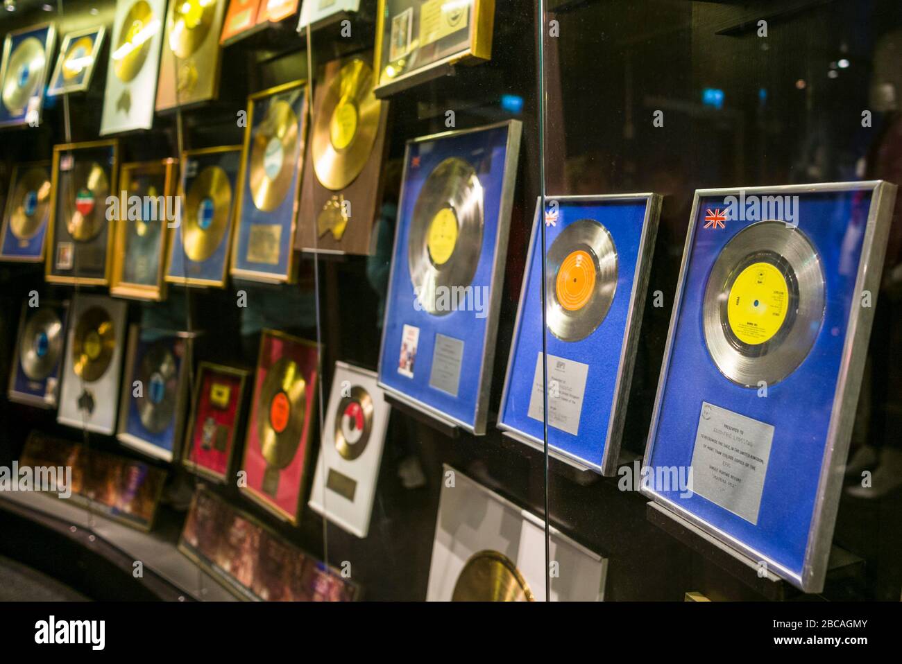 Sweden, Stockholm, Djurgarden, ABBA Museum, museum to the Swedish pop group Abba, the group's collection of Gold Records Stock Photo