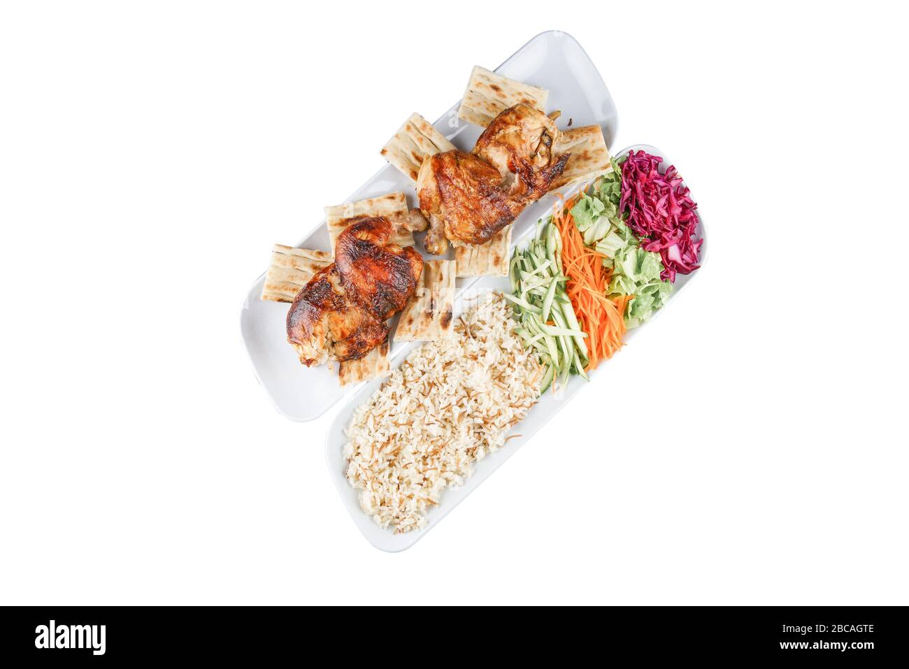 Baken oven chicken and salad and rice Stock Photo