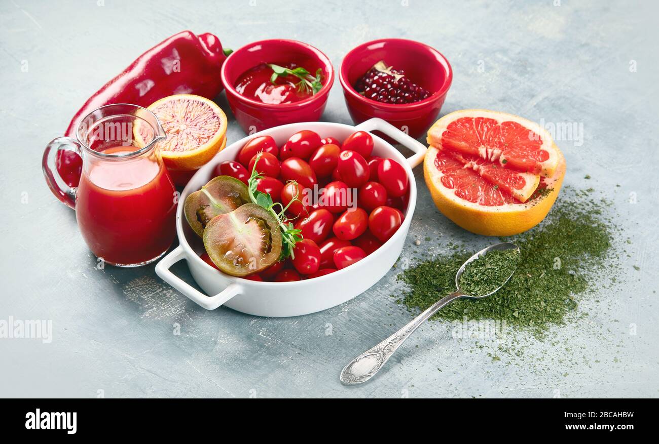 Foods Highest in Lycopene. Healthy food with antioxidants and vitamins