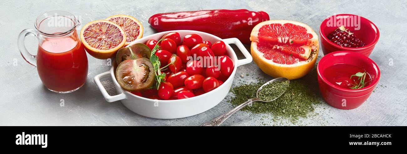 Foods Highest in Lycopene. Healthy food with antioxidants and vitamins. Panorama, banner Stock Photo