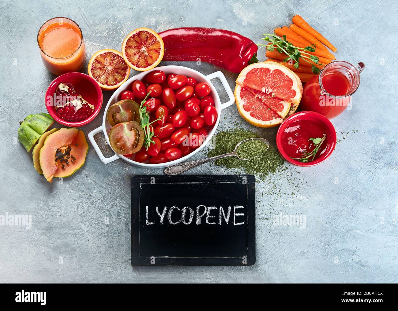 Foods Highest in Lycopene. Healthy food with antioxidants and vitamins Stock Photo