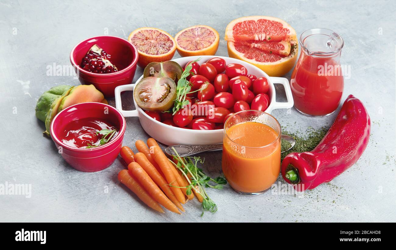 Foods Highest in Lycopene. Healthy food with antioxidants and vitamins Stock Photo