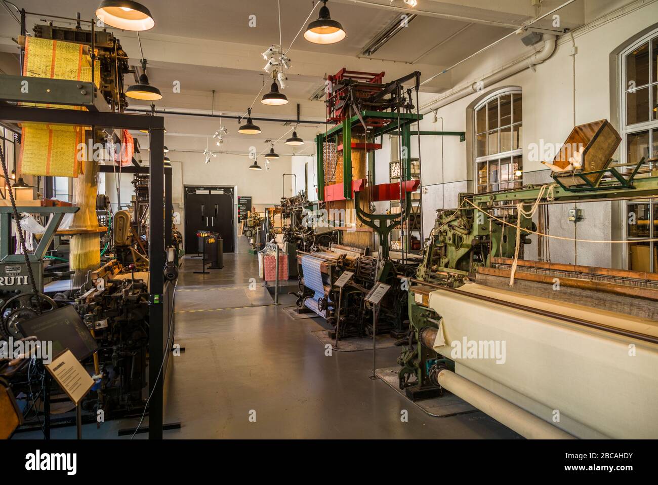 Sweden, Southeast Sweden, Norrkoping, Norrkopings stadsmuseum, city history museum in former cloth mill, antique clothmaking machines Stock Photo