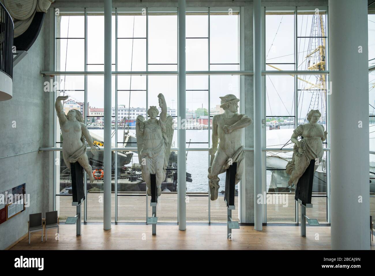 Sweden, Southern Sweden, Karlskrona, Marinmuseum, gallery of ship figureheads Stock Photo