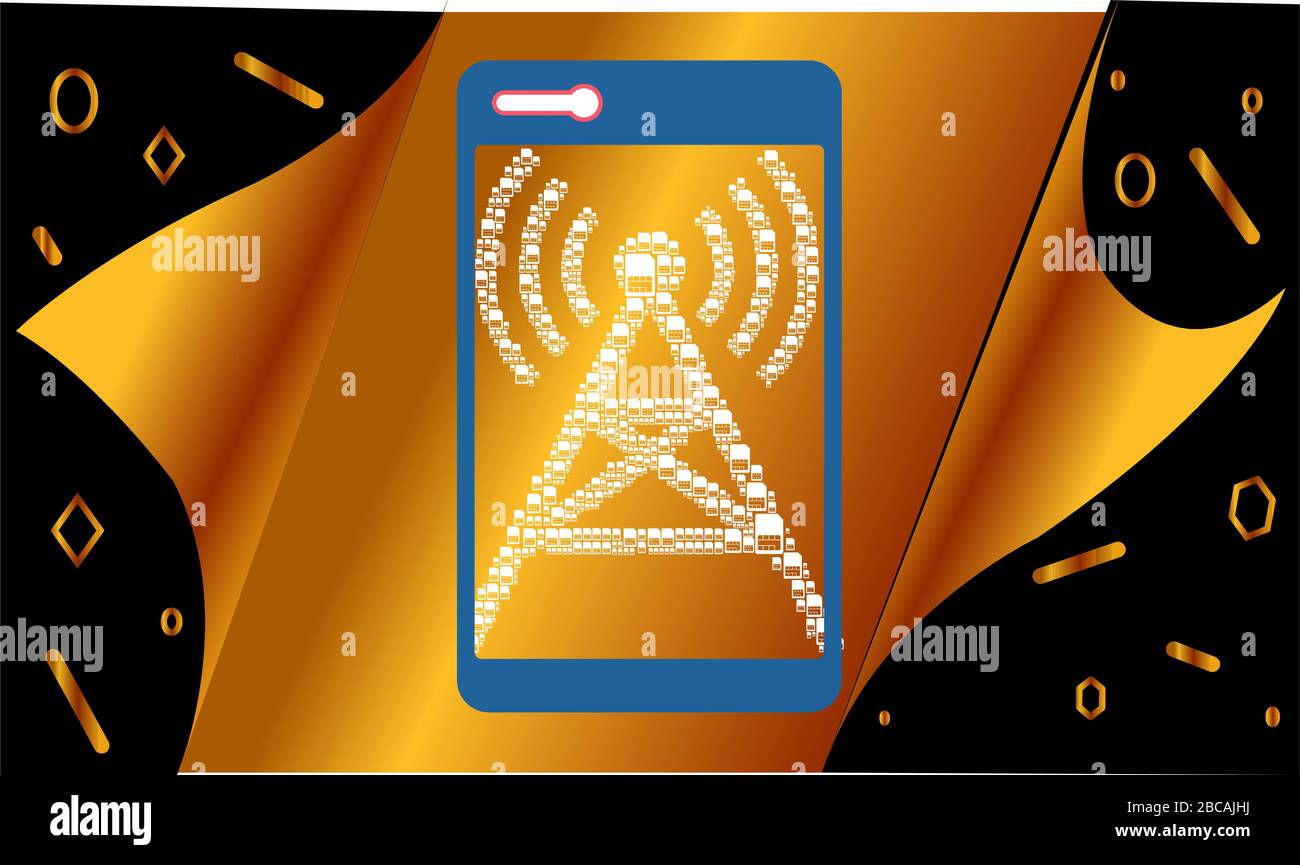 mobile device art on golden black particle background Stock Vector