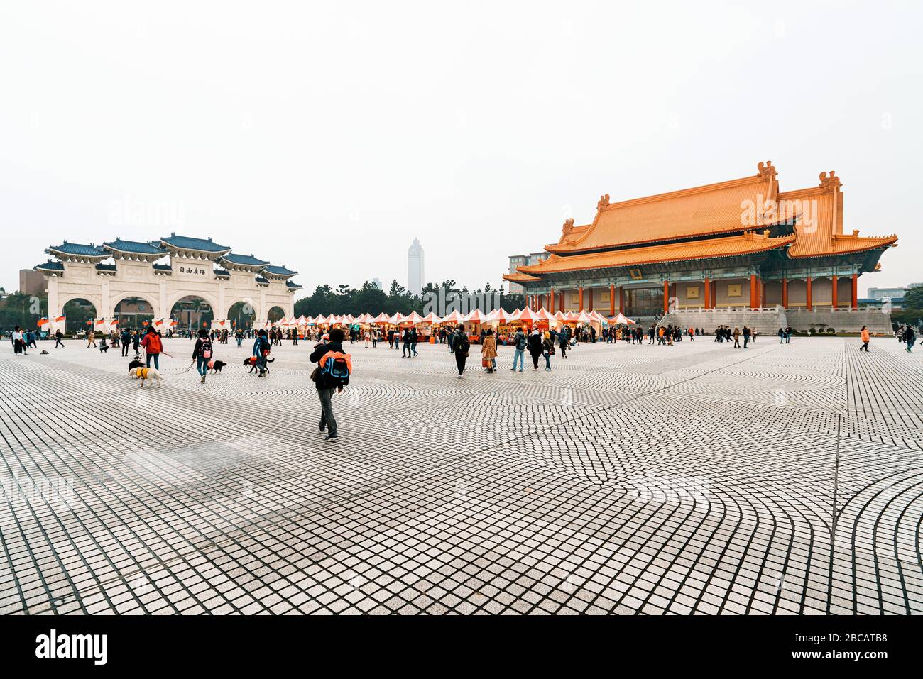 National Theater Hall of Taiwan with tourists at the main gate and National Taiwan Democracy Square of Chiang Kai-Shek Memorial Hall. Stock Photo