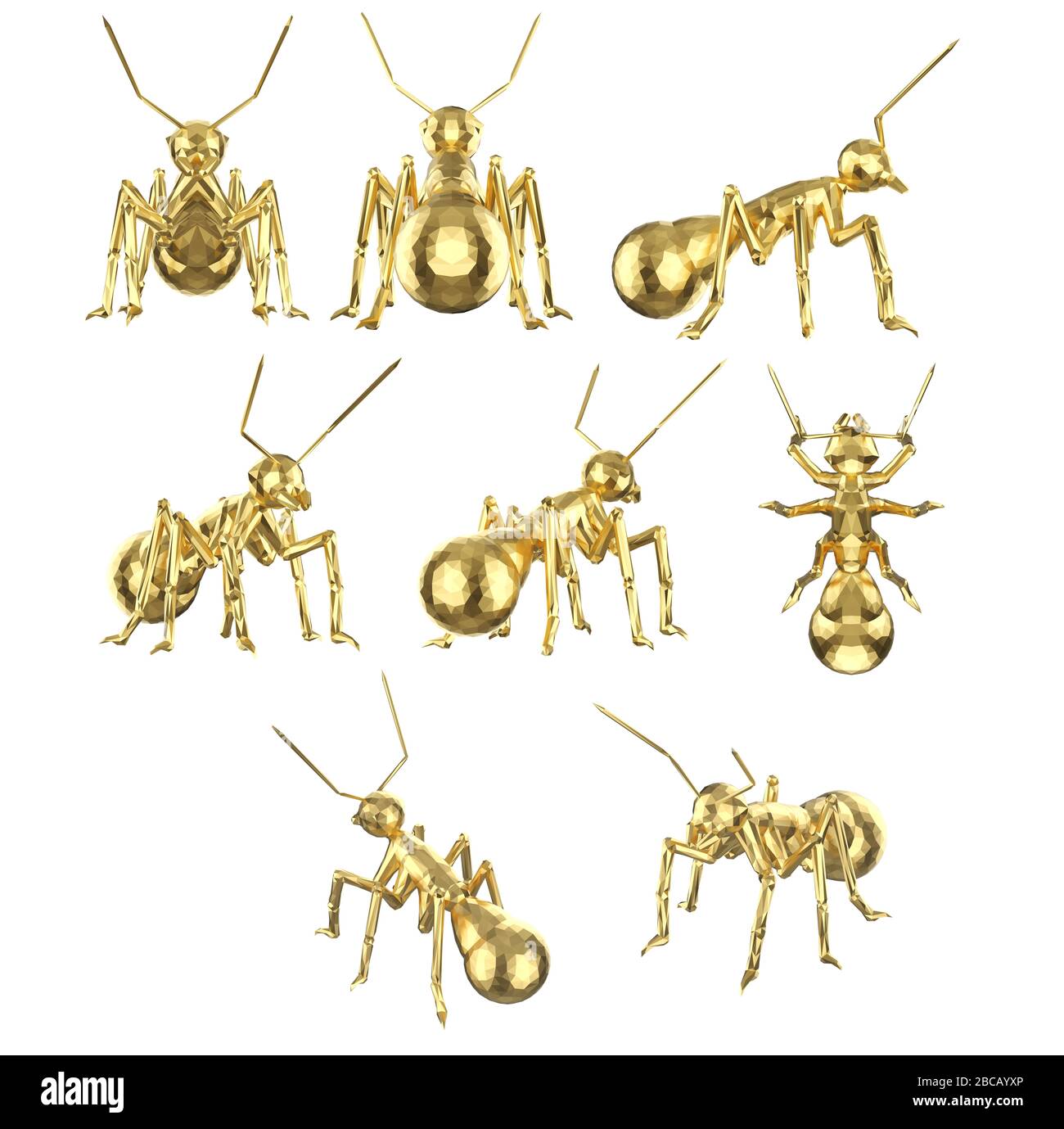 3d rendering set of polygonal ants isolated on white Stock Photo - Alamy