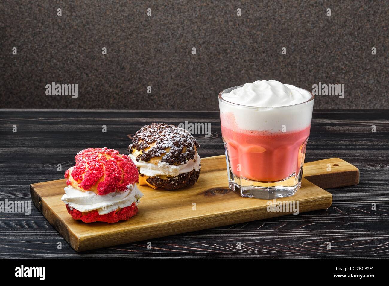 Cake shu and coffee with soft cheese foam Stock Photo Alamy