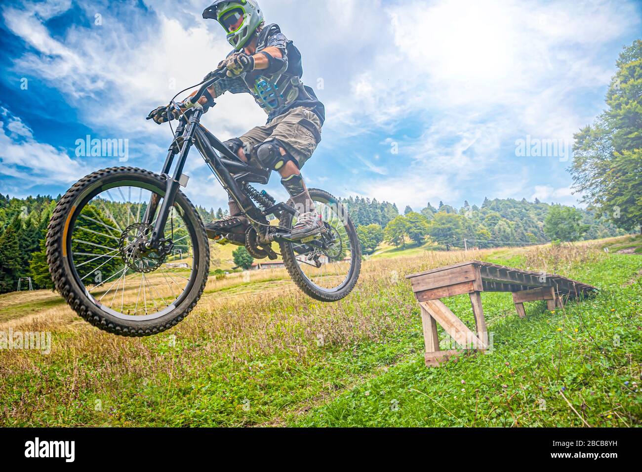Downhill scene in a bike park Stock Photo Alamy