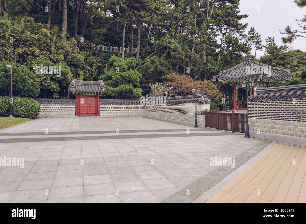 part of APEC Naru park with traditional fence, gates and pavilion Stock Photo