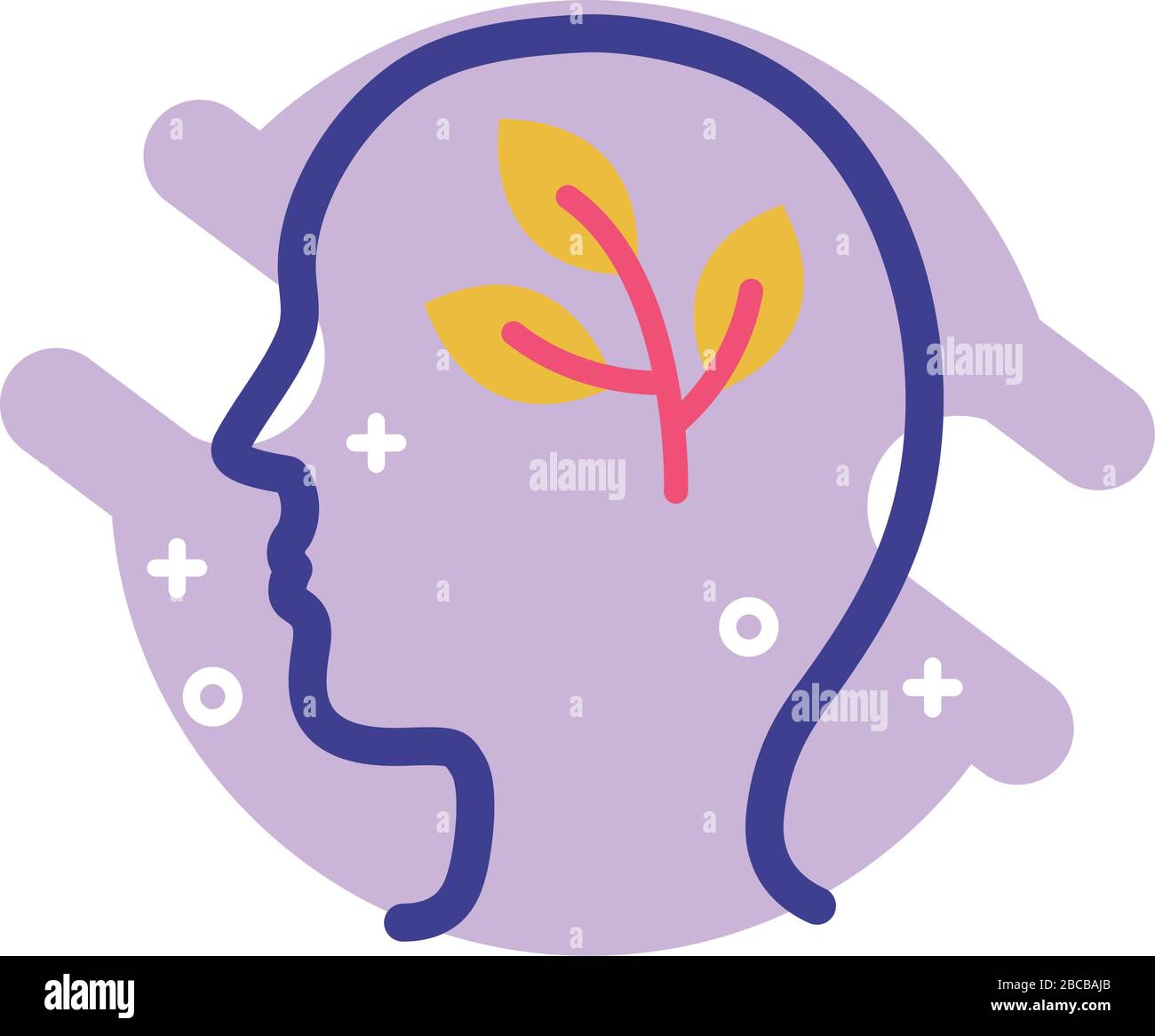 profile with leafs plant mental health line style icon Stock Vector ...