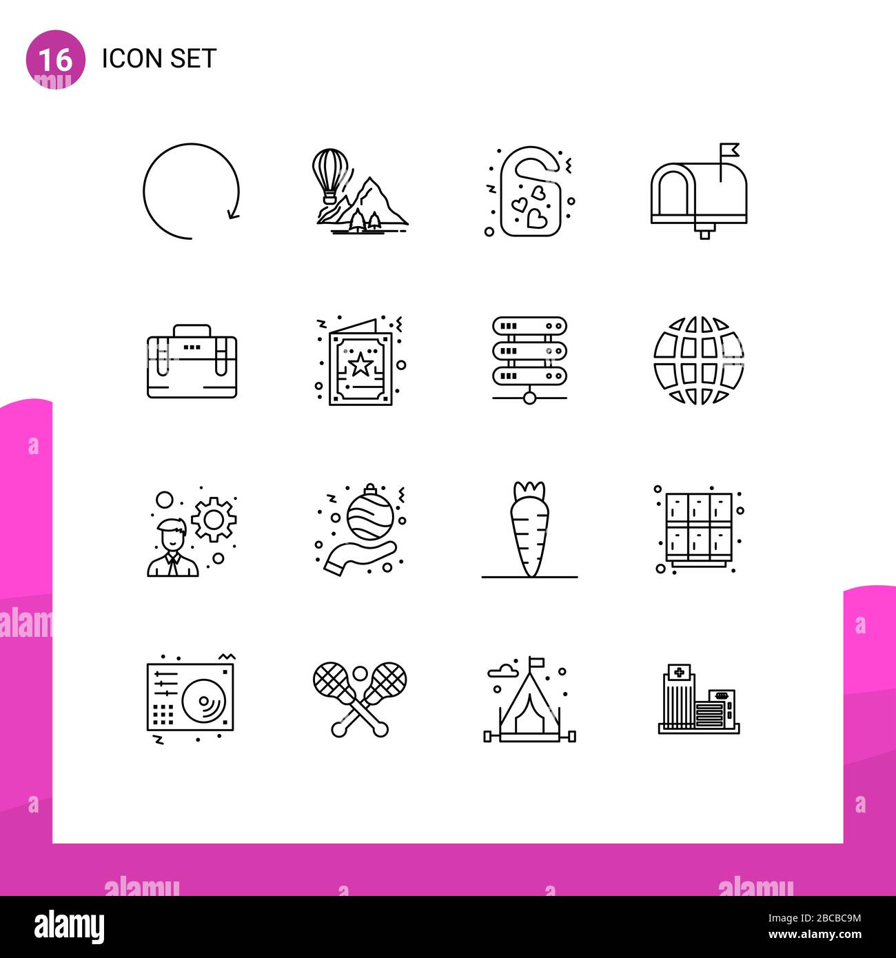 16 Universal Outline Signs Symbols of in box, contact us, tag, contact, door tag Editable Vector Design Elements Stock Vector