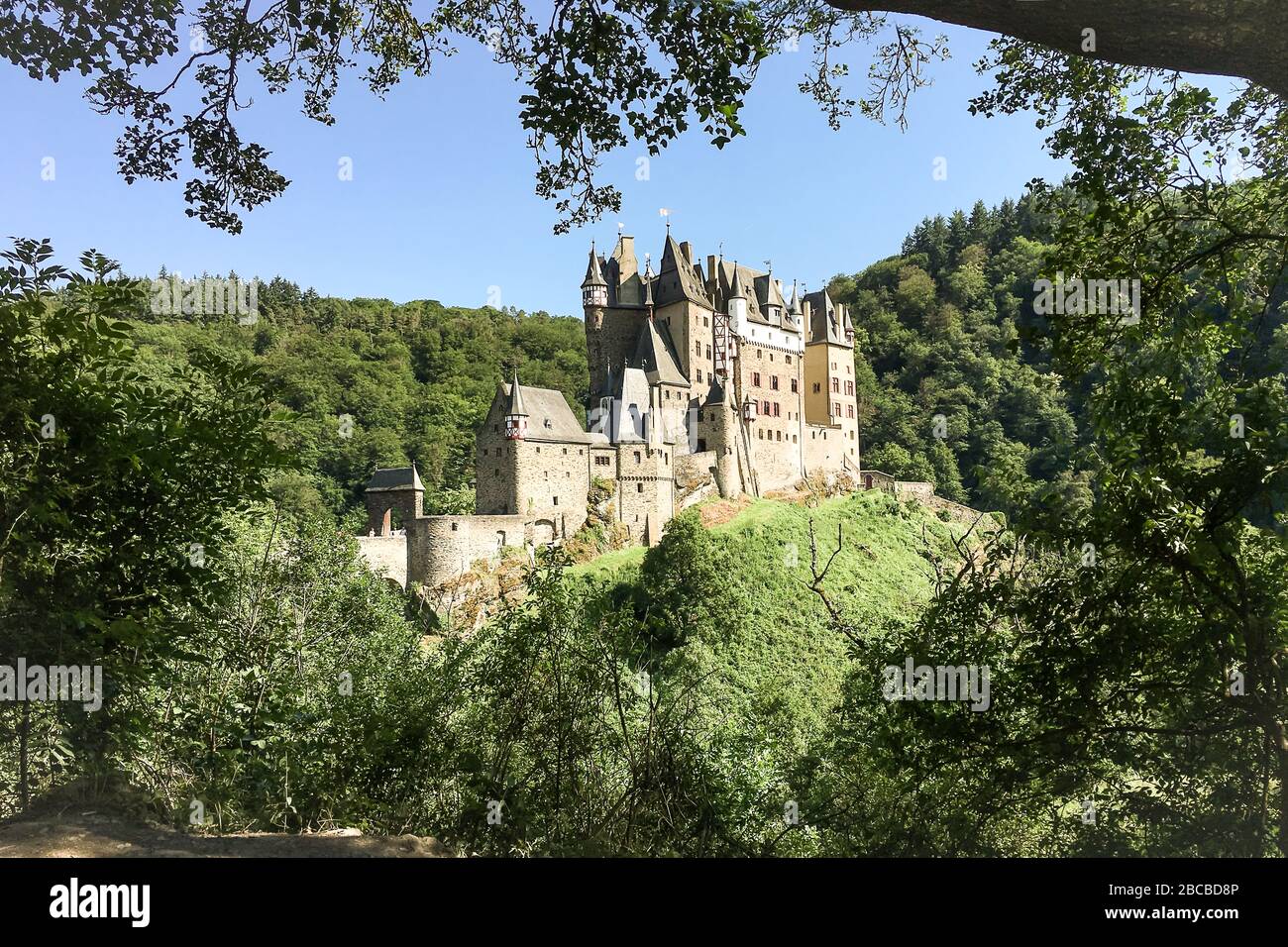 Looking at the western facade of Eltz Castle in Rhineland-Palatinate, Germany Stock Photo
