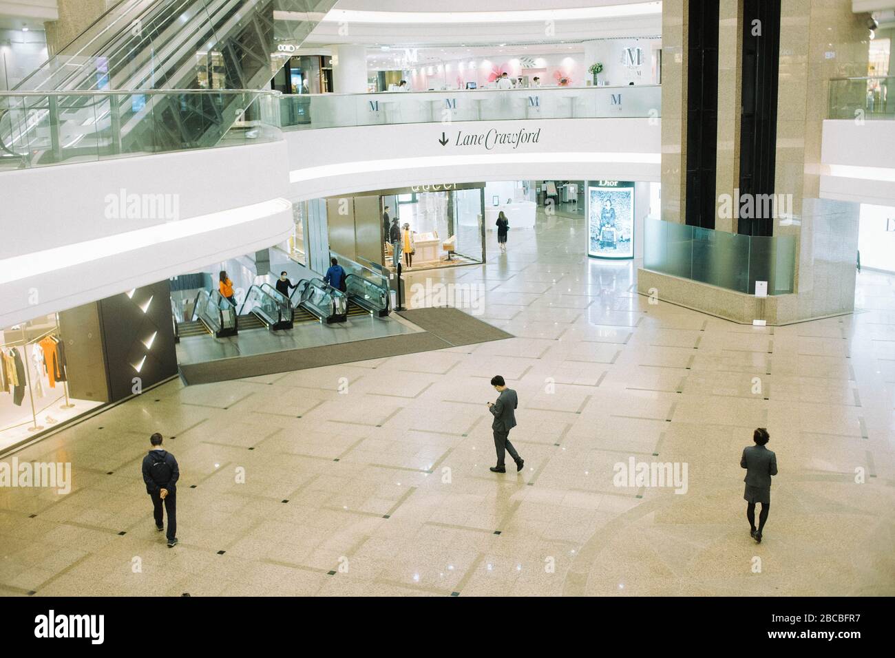 Hong Kong, 04 April 2020 - Empty shopping mall of Times square in Hong Kong due to the coronavirus. Stock Photo