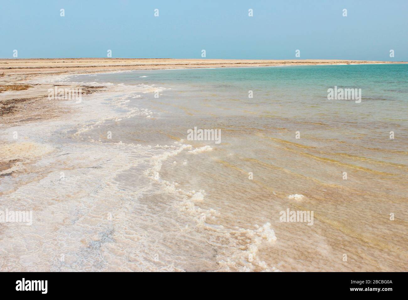 Landscape overlooking the shore of the Dead Sea Stock Photo