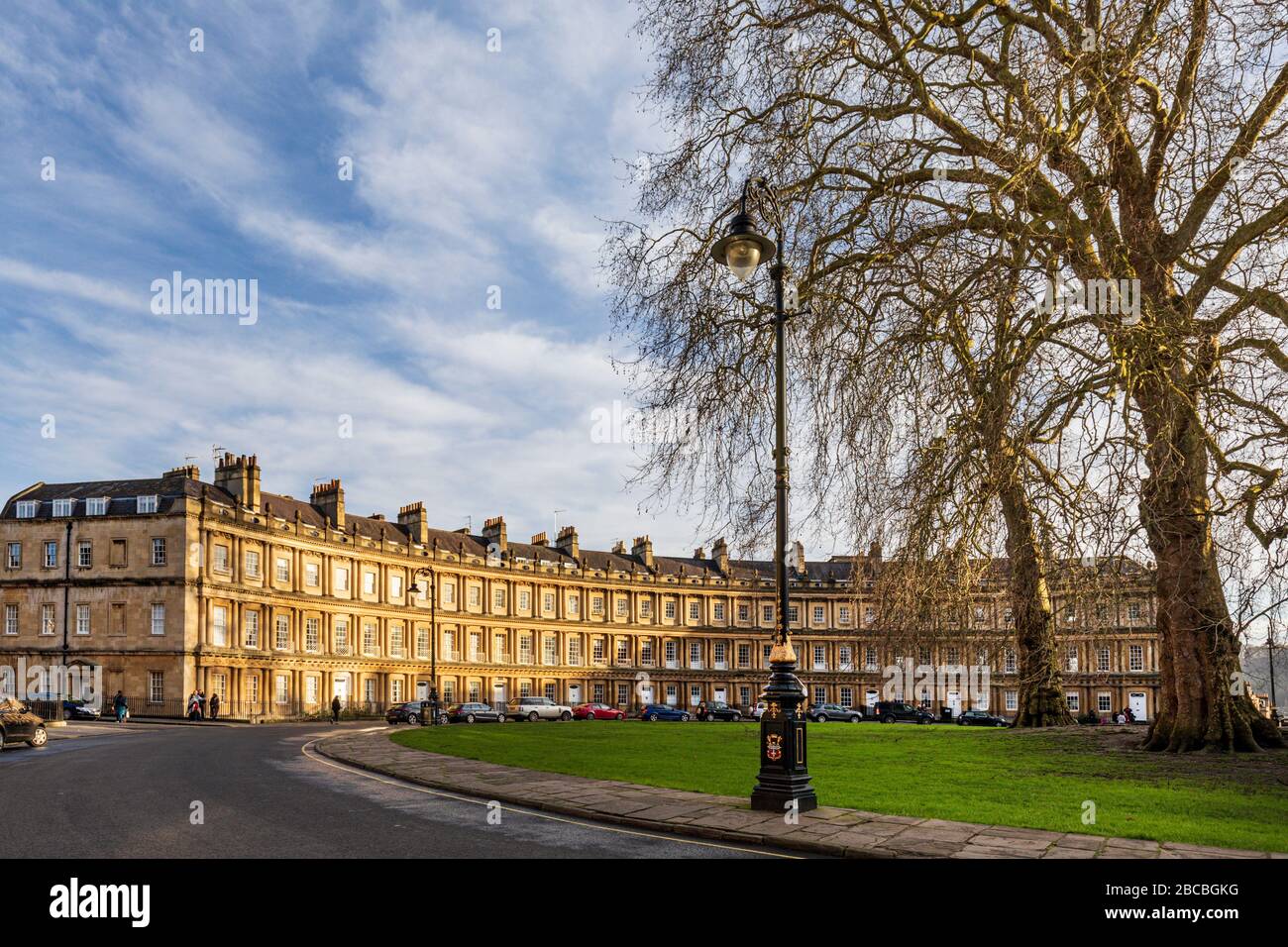 the Georgian architecture of the Circus, a circular space surrounded by large townhouses with classical facade,  Bath, Somerset, England, Uk Stock Photo