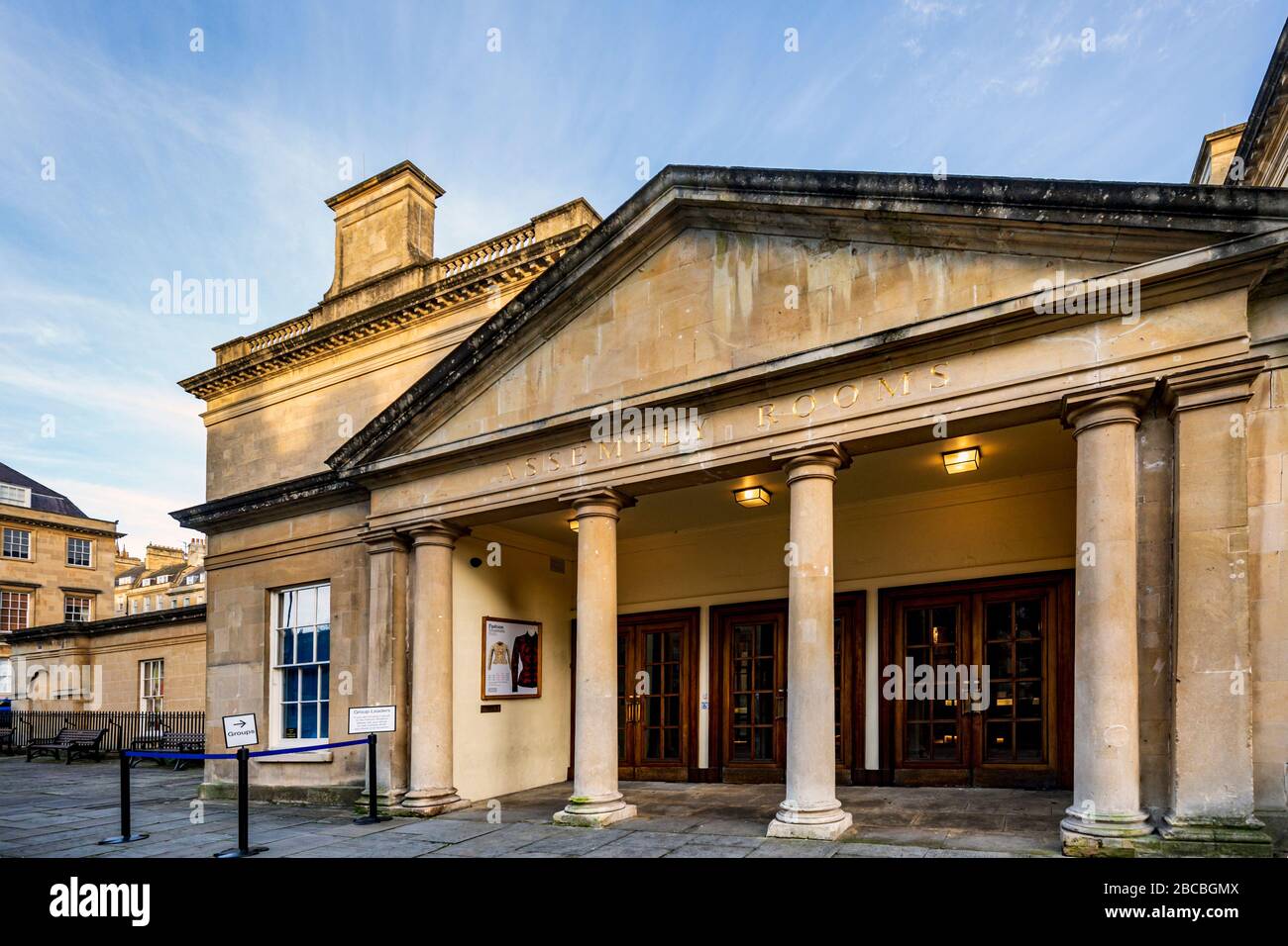 the West front entrance to the Grade I listed Assembly Rooms in the centre of the city of Bath, England. Stock Photo