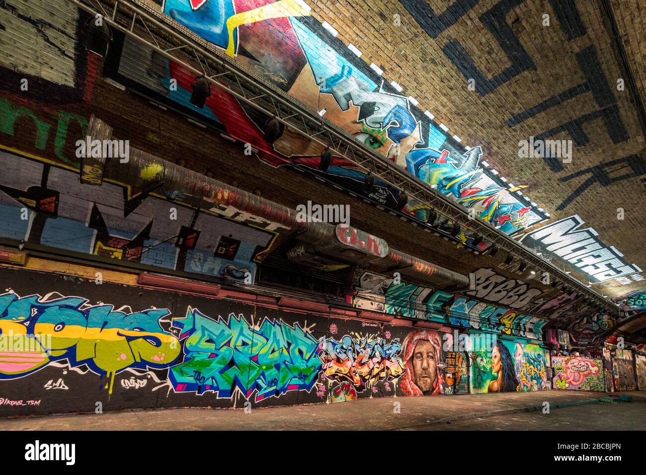 Leake Street, also known as Graffiti Tunnel, underneath Waterloo Train Station, Lambeth, London Stock Photo