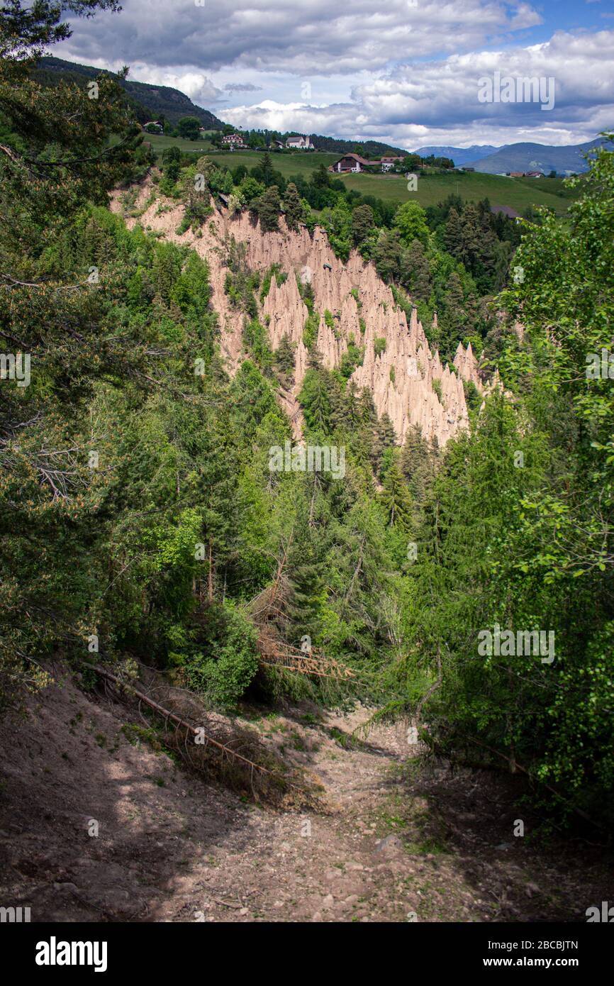 Earth Pyramids Ritten Winter View of the Earth pyramids, Piramidi di terra in Ritten, Bolzano alps ...