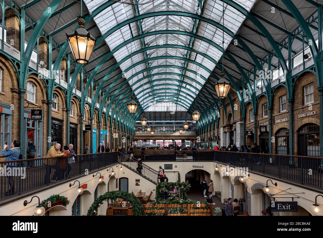 Shops and cafes inside Covent Garden Market, West End, London, England Stock Photo