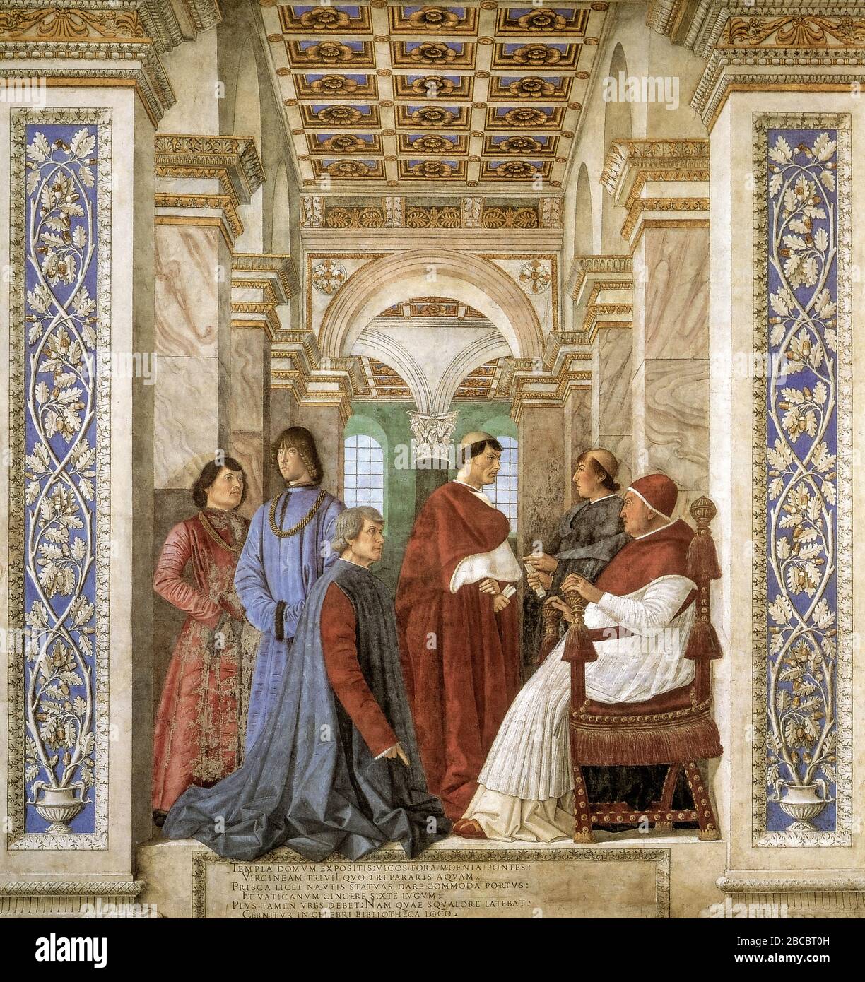 Italy Lazio Rome Vatican Art Gallery  - Pope Sisto IV with four grandchildren and the librarian Platina 1480 - 1481 Stock Photo