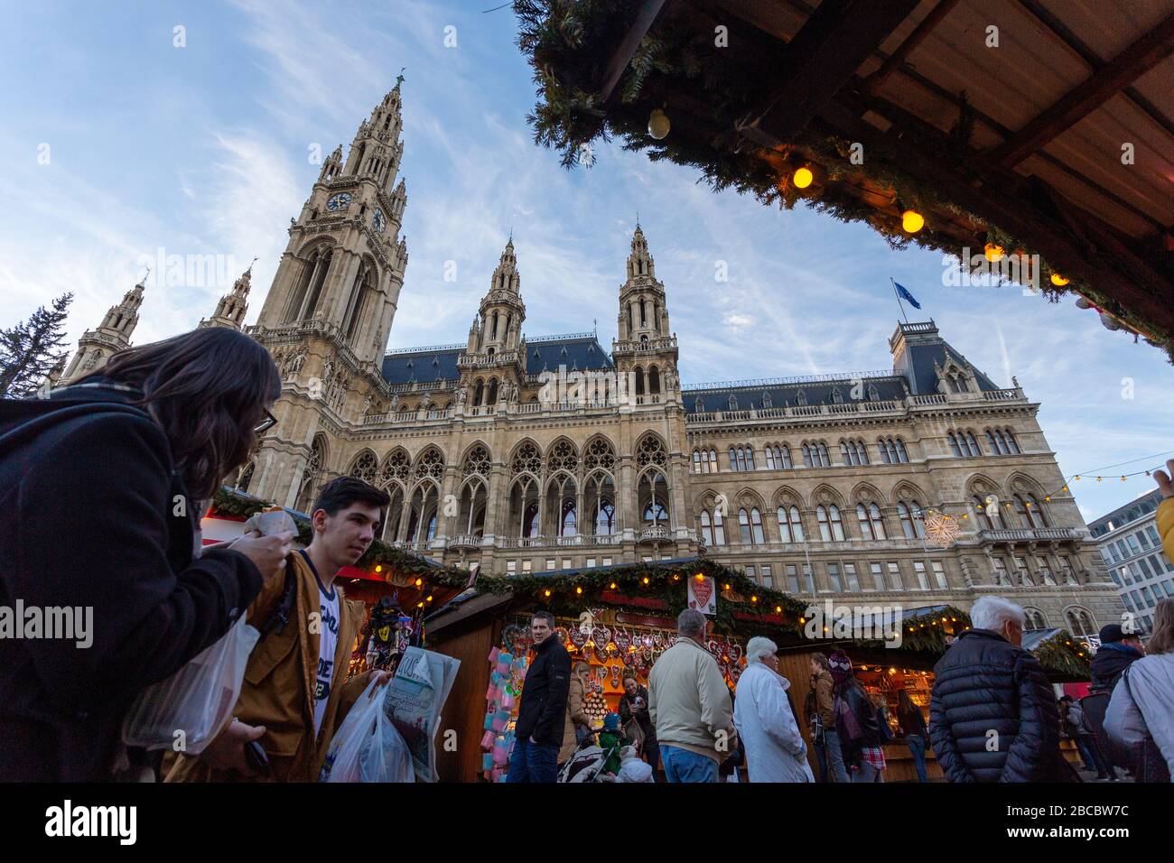 Frohe Weihnachten Christmas market in Vienna Stock Photo