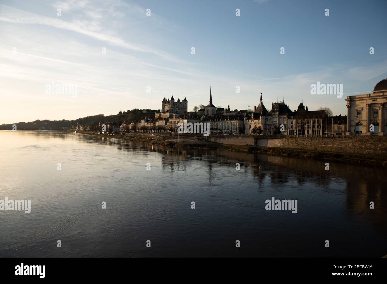 Panorama of Saumur skyline with medieval castle and churches, old town ...