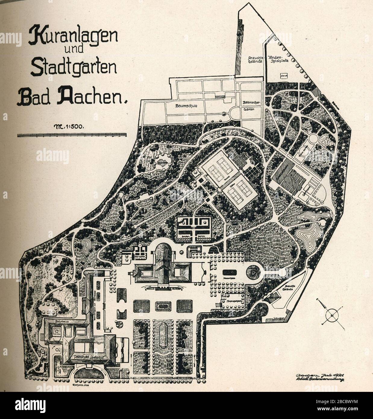 'Deutsch: Plan des Aachener Stadtgartens; 1921; W.Wessberge:Die öffentlichen Anlagen und der Aachener Wald in: Aachen DARI, Berlin-Halensee 1925.; Städtische Gartenverwaltung Aachen; ' Stock Photo