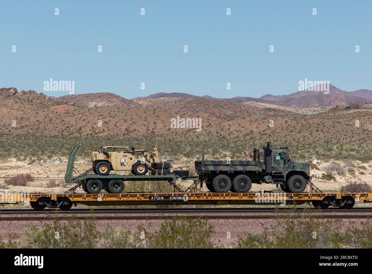 General overall view of military equipment being transported to Marine