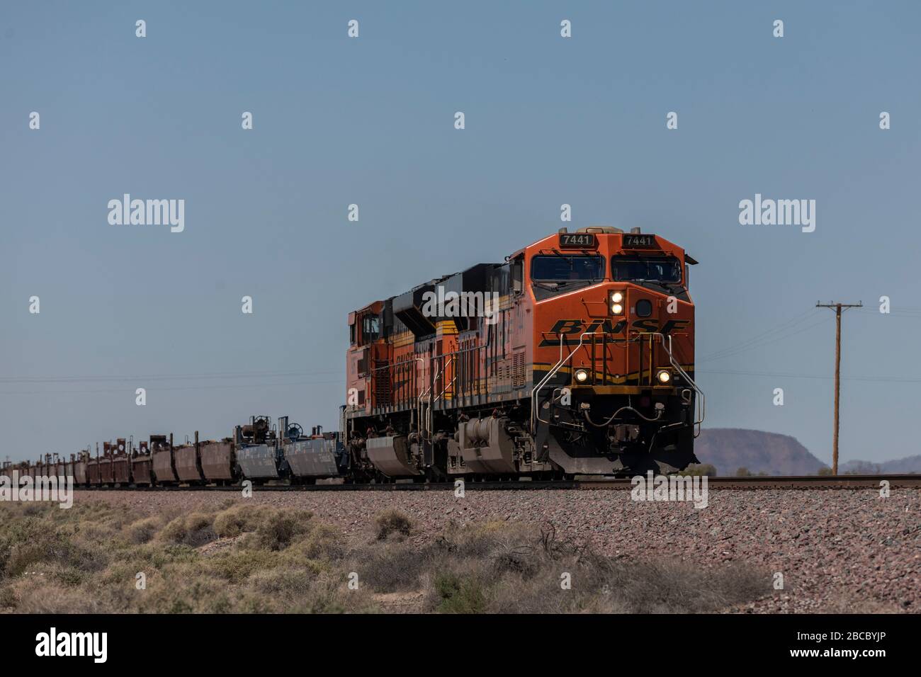 Container Train Bulinton A Burlington Northern Santa Fe train carries baretables for cargo ...