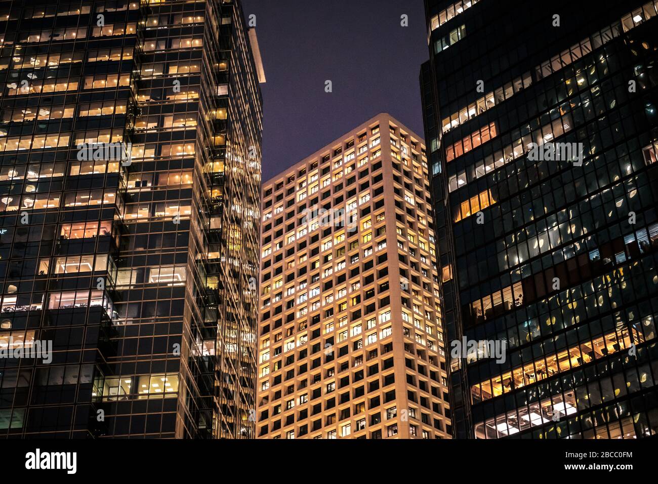 modern office buildings at night, cityscape - Stock Photo
