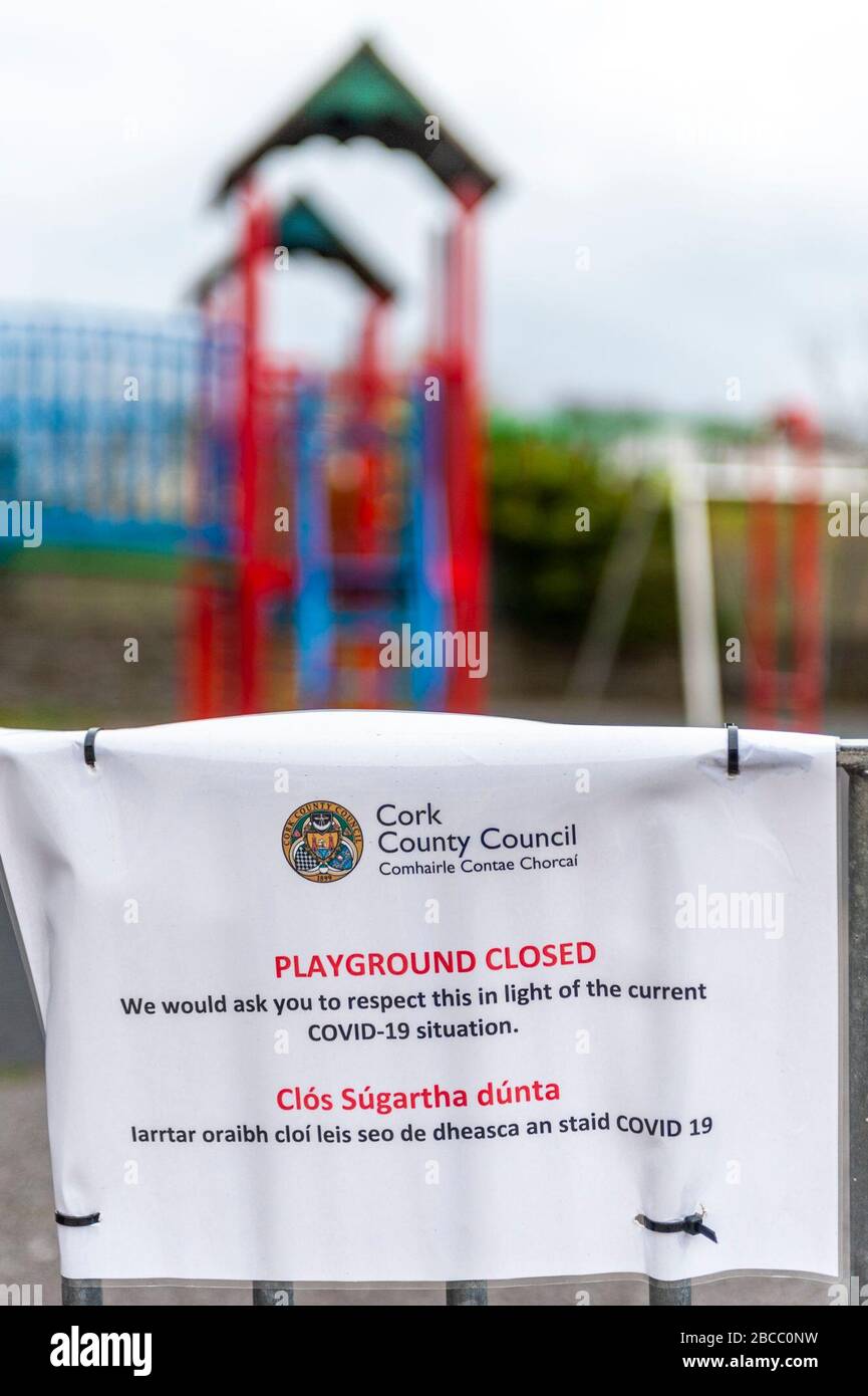 Castletownbere, West Cork, Ireland. 3rd Apr, 2020.  The town's playground is closed due to the lockdown imposed due to the Covid-19 pandemic. The pandemic has so far claimed 120 lives in the Republic with the case total at 4,273. Credit: Andy Gibson/Alamy Live News. Stock Photo