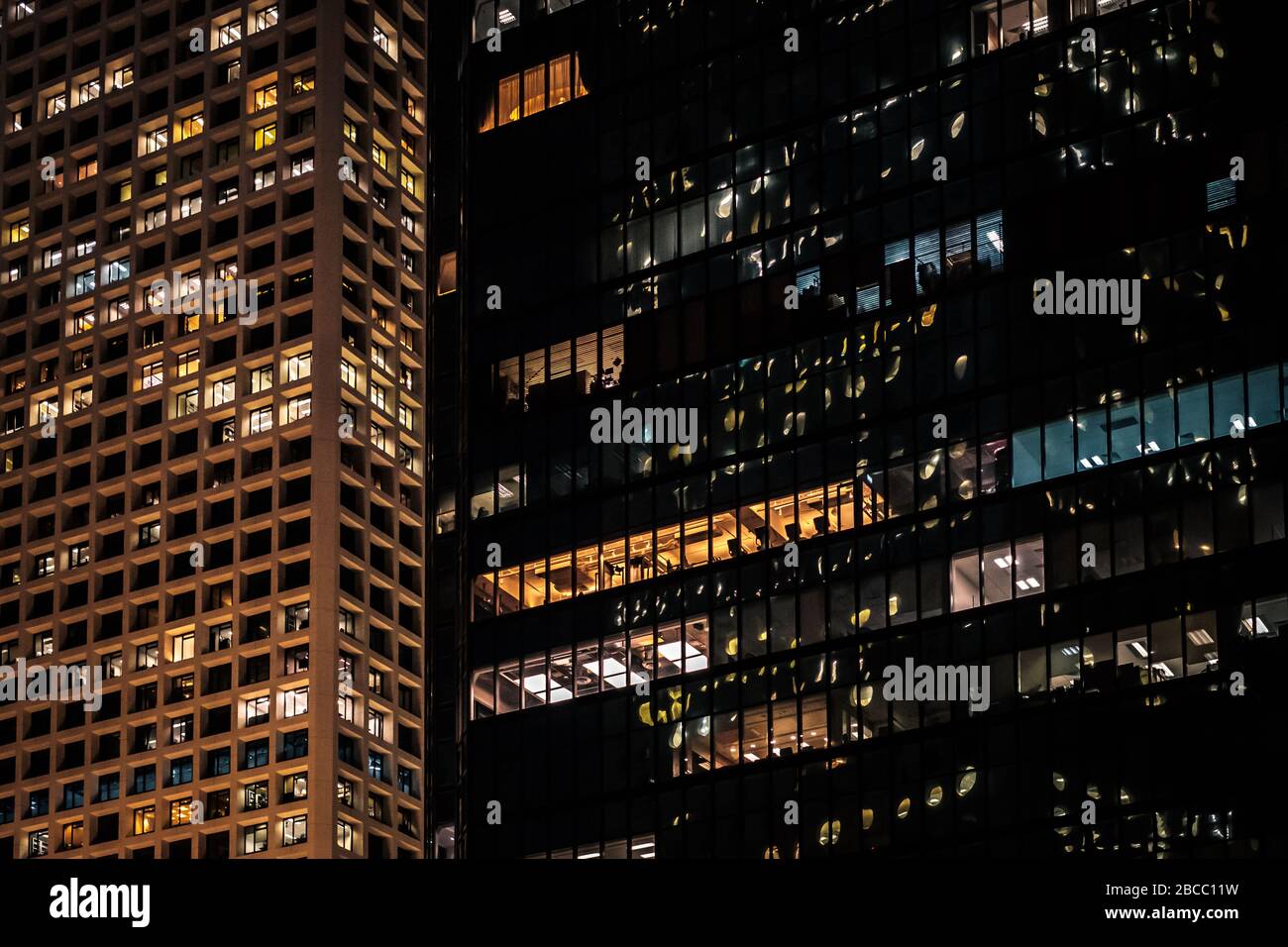 modern office buildings at night, cityscape - Stock Photo