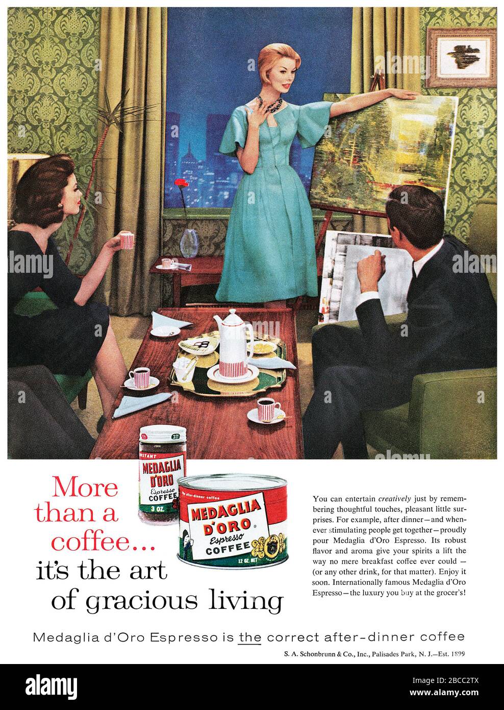 1961 U.S. advertisement for Medaglia D'Oro espresso coffee. Stock Photo