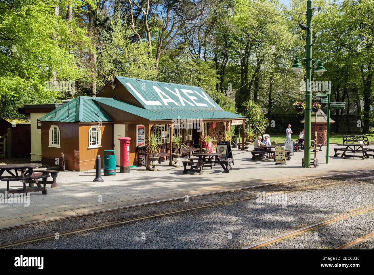 The cafe and booking office at Laxey Station. Laxey, Isle of Man, British Isles Stock Photo