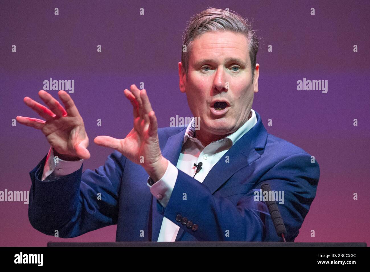 STOCK IMAGE RE-EDITS Glasgow, UK. 15 February 2020. Sir Keir Starmer wins the Leadership for the UK Labour Party with 56.2% of votes in the first round of polling, with Rebecca ling-Bailey on 27.6% and Lisa Nandy on 16.2%. Picture is taken of UK Labour Party Hustings for the Labour Party Leadership 2020. Stock Photo