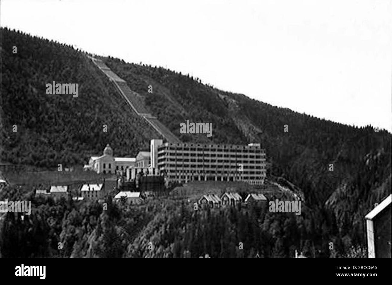 Vemork Hydroelectric Plant at Rjukan, Norway in 1935. In the front  building, the Norsk Hydro hydrogen production plant, a Norwegian Special  Operations Executive (SOE) team (Operation Gunnerside) blew up heavy water  production