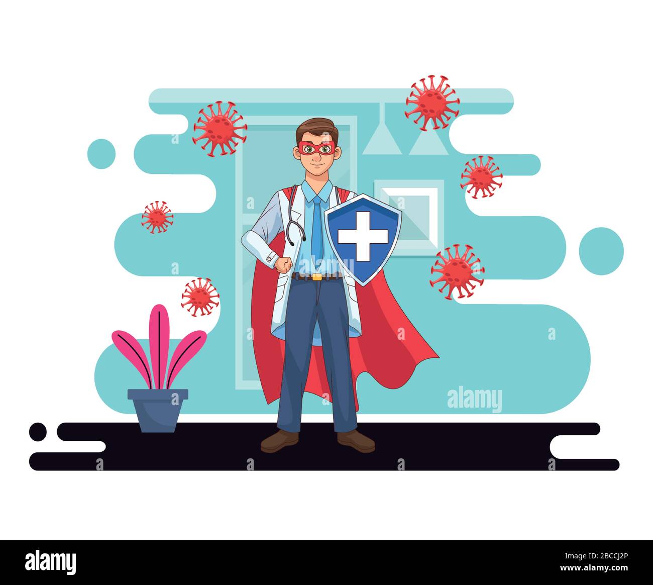 super doctor with shield and cloak vs covid19 Stock Vector Image & Art ...