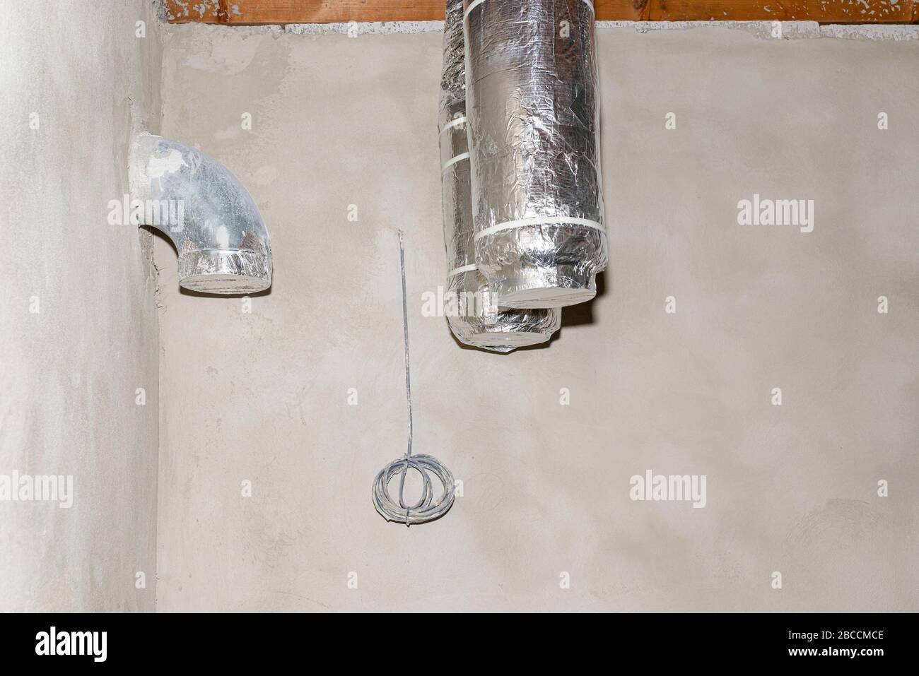 Air inlet and outlet mounted in the house, prepared for mounting the